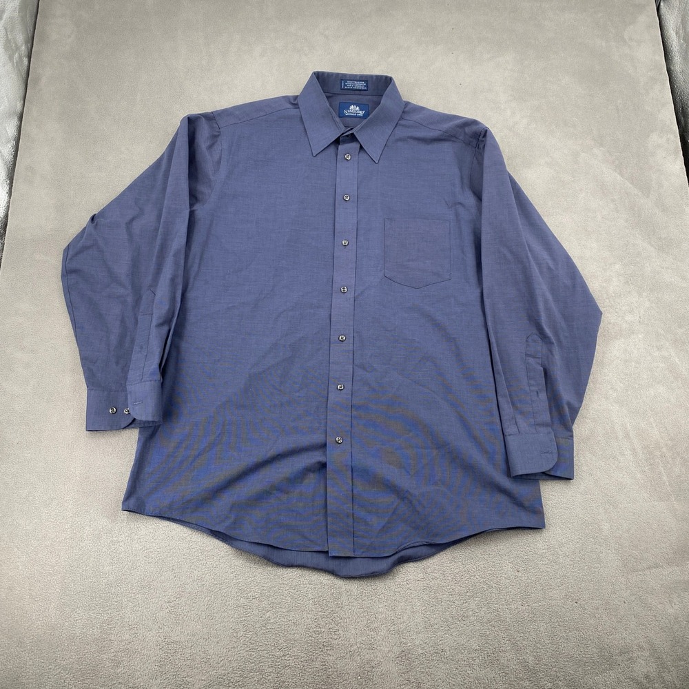 Stafford Mens Blue Wrinkle Free Long Sleeve Button Down Dress Shirt 17 34/35